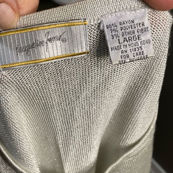 Vintage Jacqueline Ferrar Metallic Silver Short Sleeve Knot Sweater Top - Picture 8 of 10